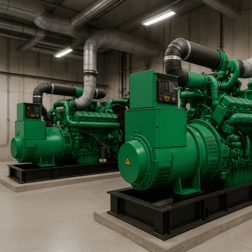 Generators in an industrial setting, illustrating machinery and integrated system malfunctions