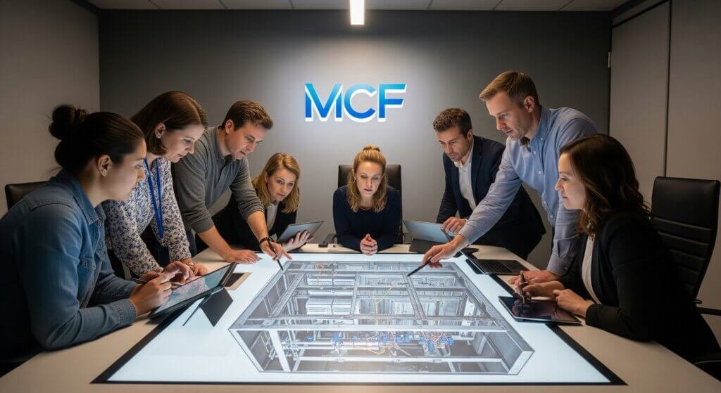 A group of forensic experts are discussing cases.