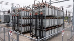 Medium-voltage shunt capacitor bank for power-factor correction in a substation yard